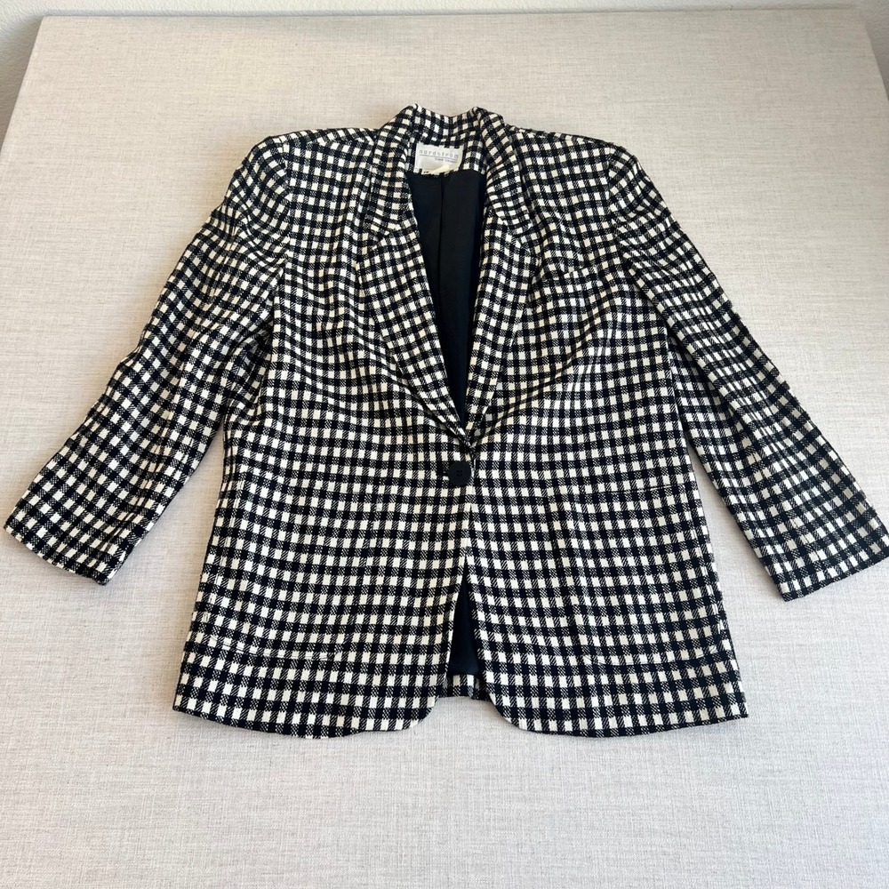 Nordstrom Blazer Women 14 Black White Gingham Check Single Button Professional